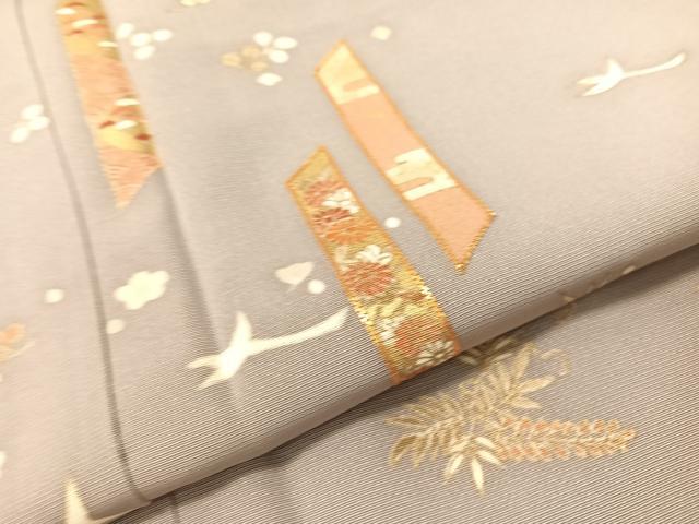 平和屋着物●銀座きしや　訪問着　駒刺繍　短冊花鳥文　金彩　正絹　逸品　CABC2790vp