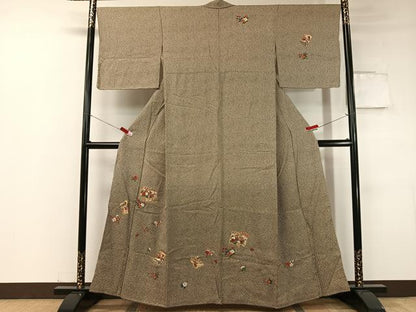 平和屋着物●訪問着 総刺繍 駒刺繍 冊子花文 暈し染め 金通し地 正絹 逸品 CABC2794vp