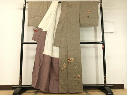 平和屋着物●訪問着 総刺繍 駒刺繍 冊子花文 暈し染め 金通し地 正絹 逸品 CABC2794vp