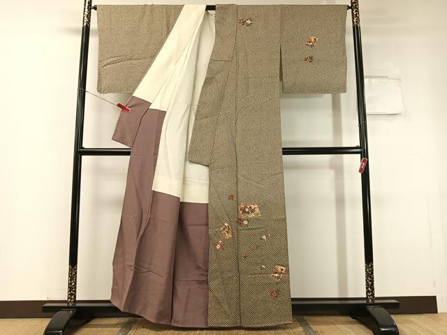 平和屋着物●訪問着 総刺繍 駒刺繍 冊子花文 暈し染め 金通し地 正絹 逸品 CABC2794vp