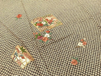 平和屋着物●訪問着 総刺繍 駒刺繍 冊子花文 暈し染め 金通し地 正絹 逸品 CABC2794vp