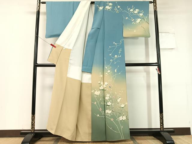 平和屋着物●訪問着 友禅 作家物 枝花文 暈し染め 正絹 逸品 CABC2795vp