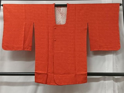 平和屋着物＃道行コート 幾何学丸文 紅緋色 正絹 逸品 未使用 CABC2937ua