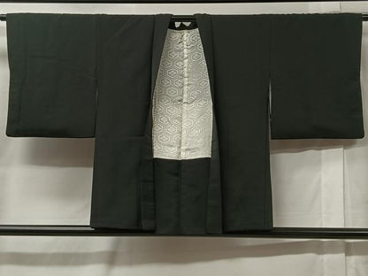 平和屋着物＃羽織 寿光織 枝花文 黒地 金銀糸 正絹 逸品 CABC2949ua