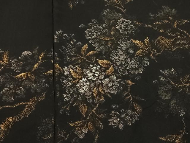 平和屋着物＃羽織 寿光織 枝花文 黒地 金銀糸 正絹 逸品 CABC2949ua