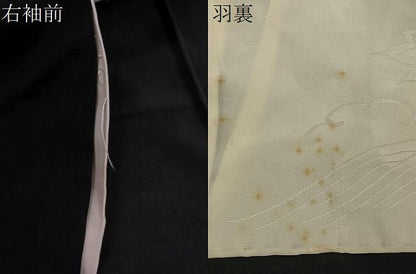 平和屋着物＃羽織　寿光織　孔雀花文　黒地　銀糸　正絹　逸品　CABC2968ua