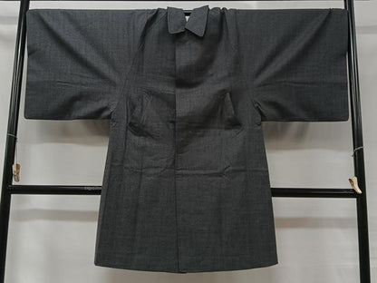 平和屋着物＃男性　角袖　和装コート　単衣　墨色　ロング丈　正絹　逸品　CABC2982ua