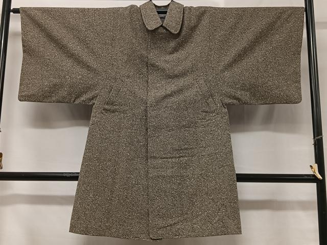 平和屋着物＃男性　角袖　和装コート　単衣　霞文　ロング丈　正絹　逸品　CABC2983ua