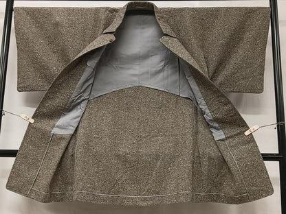 平和屋着物＃男性　角袖　和装コート　単衣　霞文　ロング丈　正絹　逸品　CABC2983ua