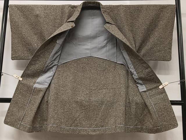 平和屋着物＃男性　角袖　和装コート　単衣　霞文　ロング丈　正絹　逸品　CABC2983ua