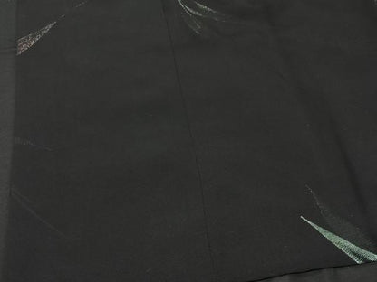 平和屋着物＃道行コート　寿光織　舞葉文　黒地　金彩　正絹　逸品　CABC2993ua