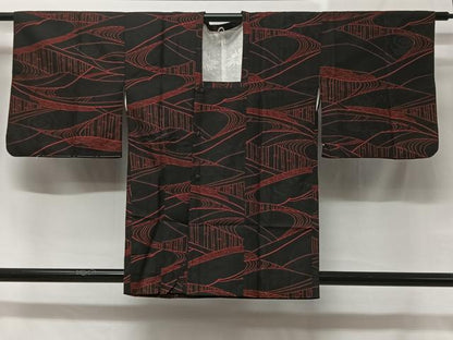 平和屋着物＃道行コート　吉祥文　黒地　正絹　逸品　CABC2995ua