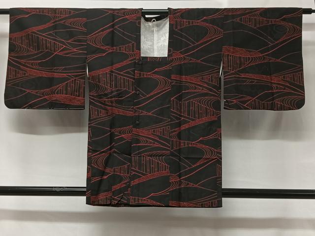 平和屋着物＃道行コート　吉祥文　黒地　正絹　逸品　CABC2995ua