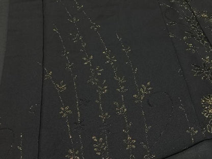 平和屋着物＃羽織　寿光織　草花文　黒地　正絹　逸品　CABC3000ua