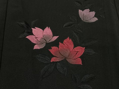 平和屋着物＃羽織　総刺繍　草花文　黒地　正絹　逸品　CABC3037ua