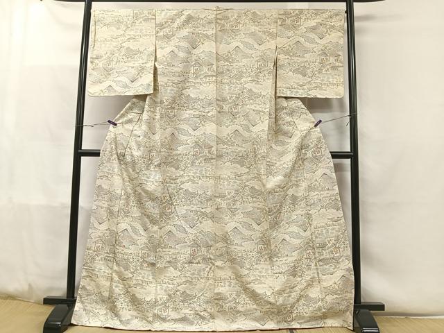 平和屋着物■上質な紬　風景文　ロング丈　正絹　逸品　CABC3066ua