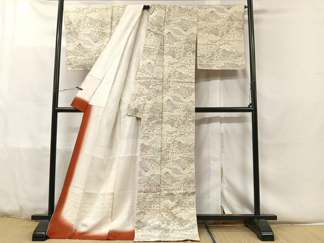 平和屋着物■上質な紬　風景文　ロング丈　正絹　逸品　CABC3066ua