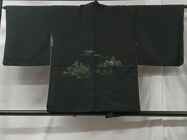 平和屋着物＃羽織　総刺繍　風景文　黒地　金糸　正絹　逸品　CABC3102ua