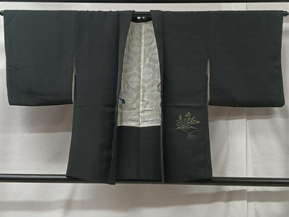 平和屋着物＃羽織　総刺繍　風景文　黒地　金糸　正絹　逸品　CABC3102ua