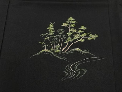 平和屋着物＃羽織　総刺繍　風景文　黒地　金糸　正絹　逸品　CABC3102ua