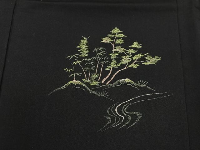 平和屋着物＃羽織　総刺繍　風景文　黒地　金糸　正絹　逸品　CABC3102ua