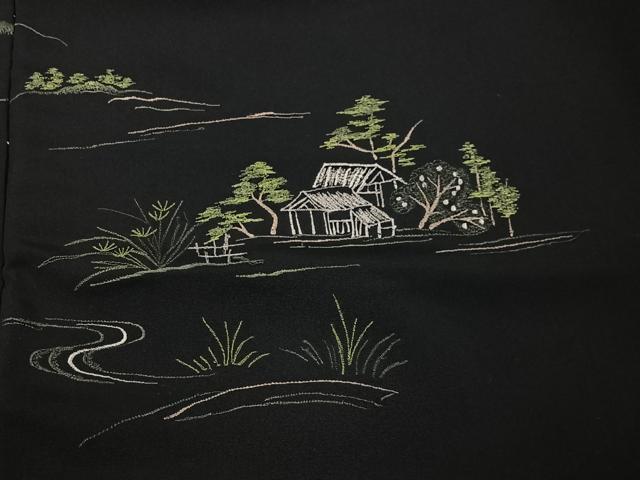 平和屋着物＃羽織　総刺繍　風景文　黒地　金糸　正絹　逸品　CABC3102ua