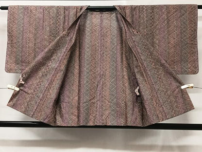 平和屋着物▽道行コート　スリーシーズン　春夏秋　塵除け　組織　縞　ショール付き　正絹　逸品　未使用　CABC3106ua
