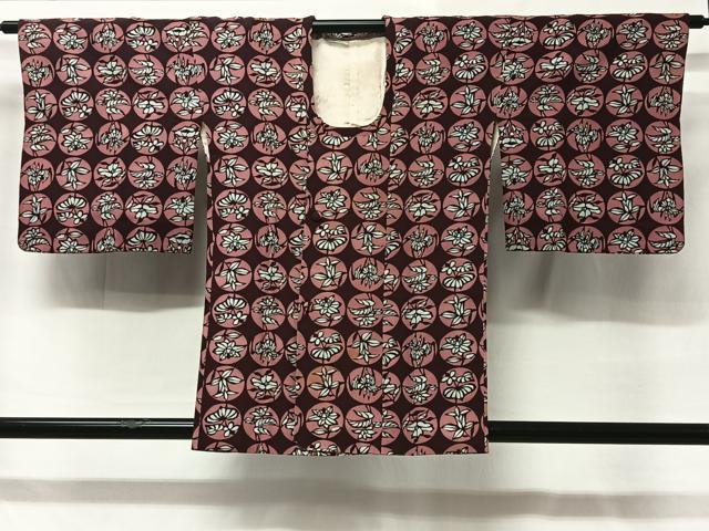 平和屋着物＃道行コート　型染め　草花丸文　正絹　逸品　CABC3108ua