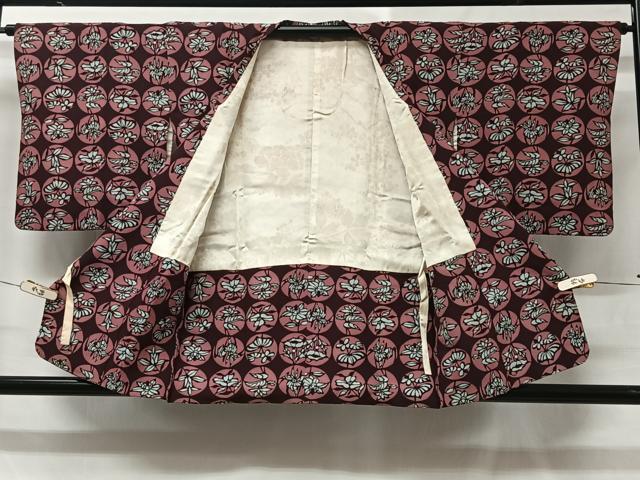 平和屋着物＃道行コート　型染め　草花丸文　正絹　逸品　CABC3108ua
