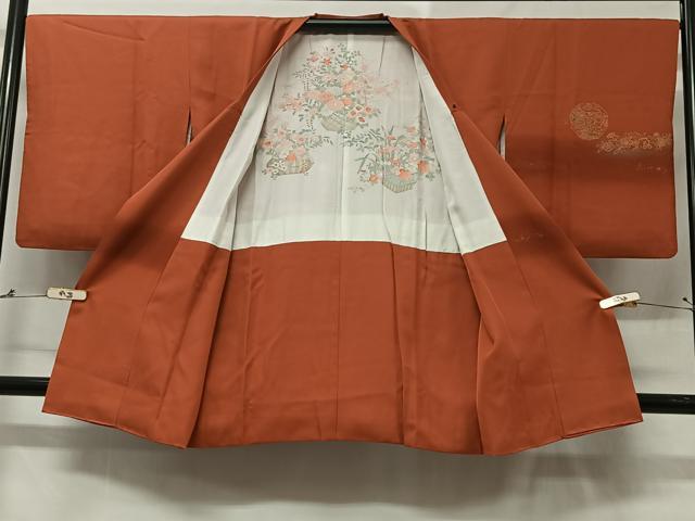 平和屋着物＃道行コート　刺繍　花絵皿文　金彩　正絹　逸品　CABC3124ua