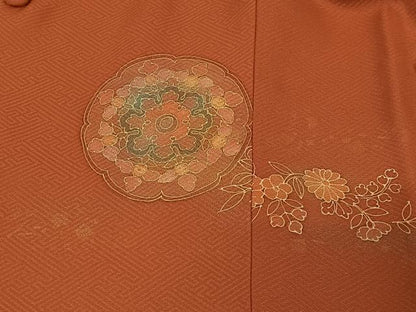 平和屋着物＃道行コート　刺繍　花絵皿文　金彩　正絹　逸品　CABC3124ua