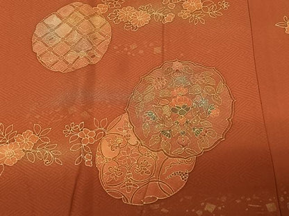 平和屋着物＃道行コート　刺繍　花絵皿文　金彩　正絹　逸品　CABC3124ua