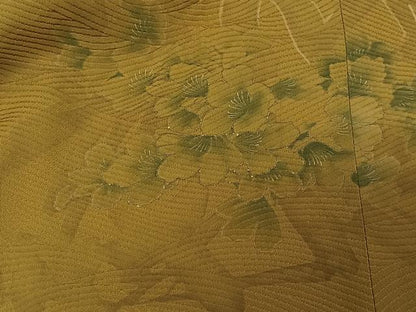 平和屋着物＃道中着　手描き　草花文　ロング丈　正絹　逸品　CABC3125ua
