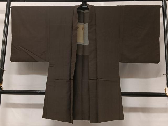 平和屋着物＃男性　長羽織　紬地　縞　正絹　逸品　CABC3126ua