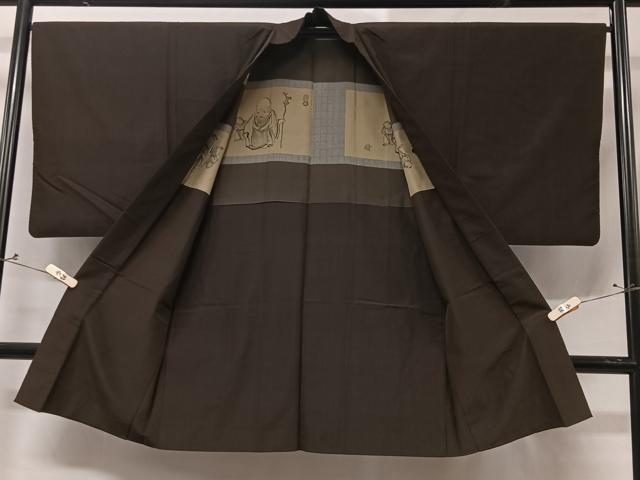 平和屋着物＃男性　長羽織　紬地　縞　正絹　逸品　CABC3126ua