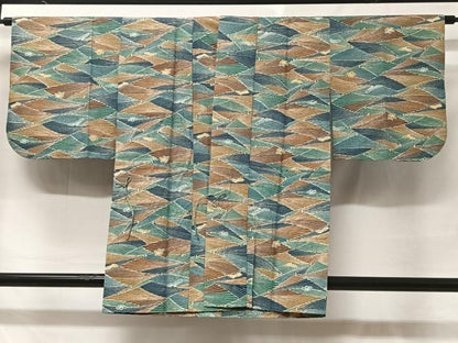平和屋着物＃道中着　紬地　型染め　流水花文　正絹　逸品　CABC3141ua