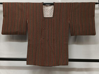 平和屋着物＃道行コート　ふくれ織　縞　正絹　逸品　CABC3143ua
