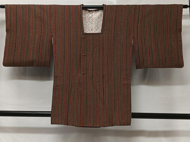 平和屋着物＃道行コート　ふくれ織　縞　正絹　逸品　CABC3143ua