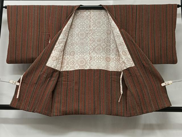 平和屋着物＃道行コート　ふくれ織　縞　正絹　逸品　CABC3143ua