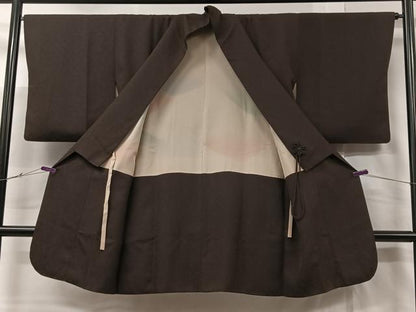 平和屋着物∞道中着　更紗花唐草地紋　赤墨色　ロング丈　正絹　逸品　CABC3147ua