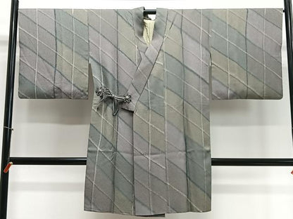 平和屋着物∞染色作家　斉藤三才　道中着　幾何学文　ロング丈　反端　正絹　逸品　CABC3152ua