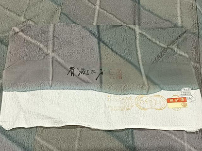 平和屋着物∞染色作家　斉藤三才　道中着　幾何学文　ロング丈　反端　正絹　逸品　CABC3152ua