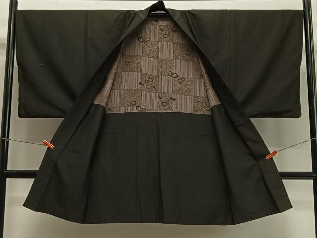 平和屋着物∞男性　長羽織　髭紬　涅色　正絹　逸品　CABC3153ua