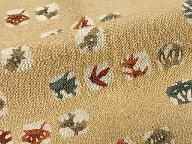 平和屋着物∞道行コート　紬地　型染め　花鳥文　正絹　逸品　CABC3156ua