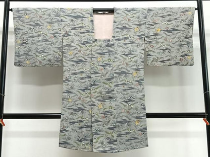 平和屋着物∞道行コート　紅型　草花文　ロング丈　正絹　逸品　CABC3157ua