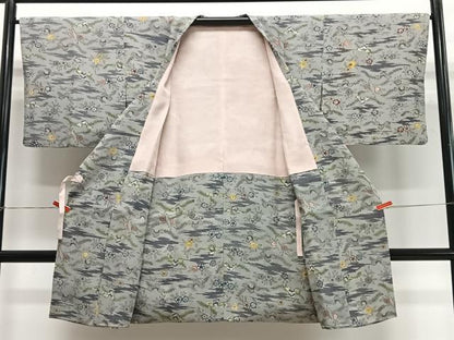 平和屋着物∞道行コート　紅型　草花文　ロング丈　正絹　逸品　CABC3157ua