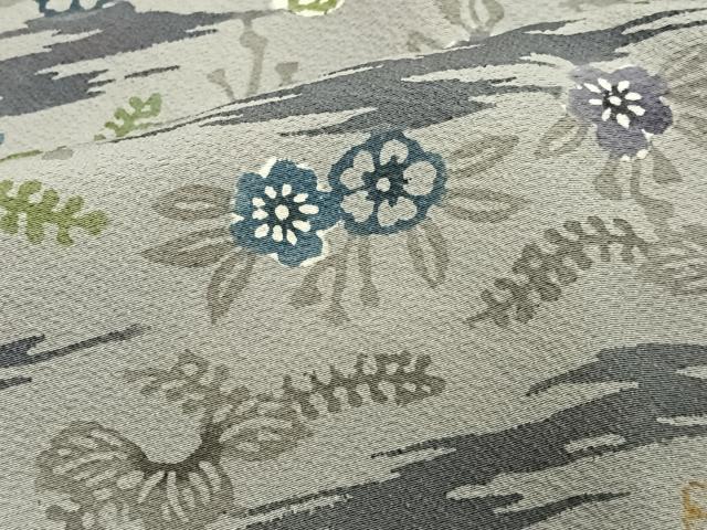 平和屋着物∞道行コート　紅型　草花文　ロング丈　正絹　逸品　CABC3157ua