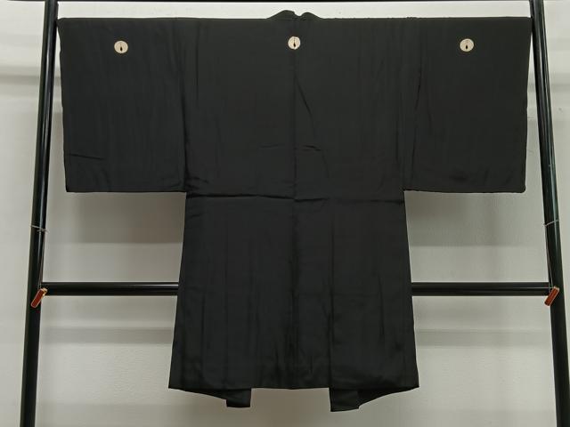 平和屋着物∞男性　長羽織　黒紋付　羽裏：童子　正絹　逸品　CABC3165ua