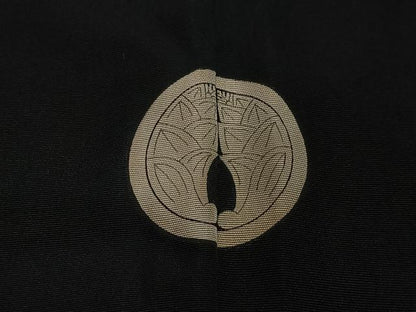 平和屋着物∞男性　長羽織　黒紋付　羽裏：童子　正絹　逸品　CABC3165ua