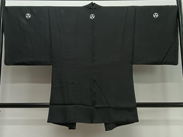 平和屋着物∞男性　長羽織　黒紋付　羽裏：遠山文　正絹　逸品　CABC3166ua
